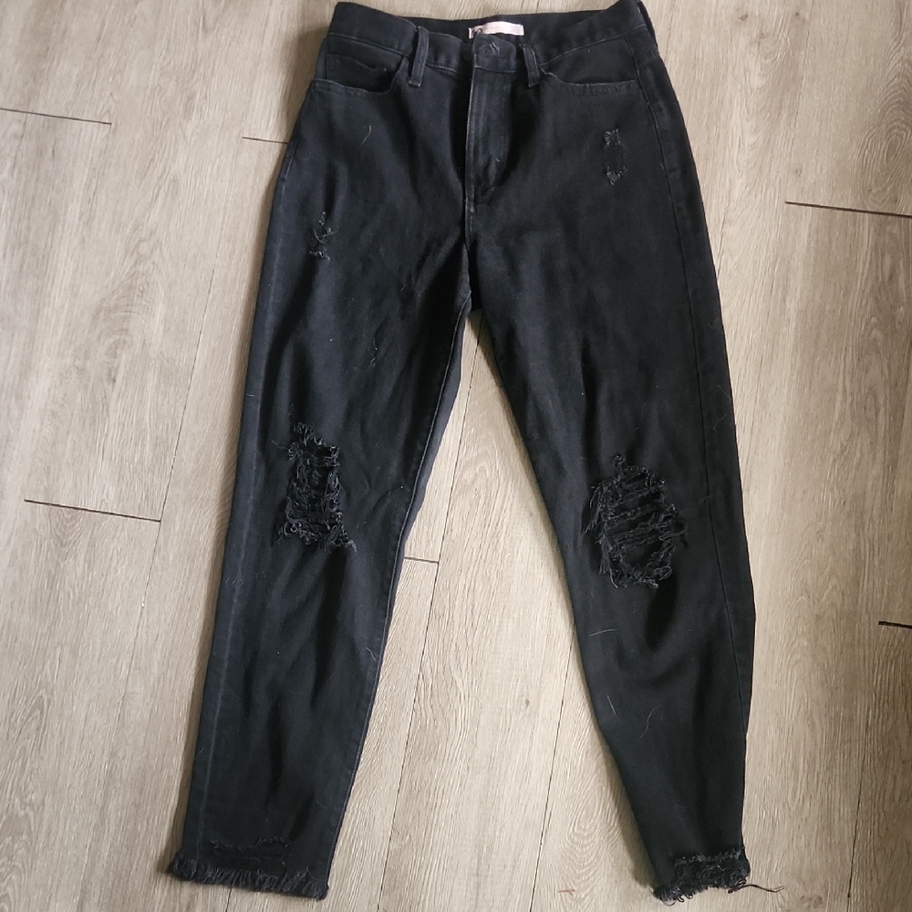SO Women's Black Cropped Distressed Jeans